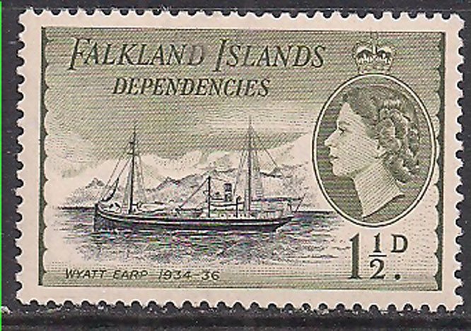 Falkland Islands 1954 QE2 1 1/2d Dependencies MLH SG G27 ( M1402 )