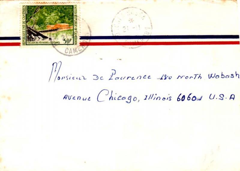 Cameroun 50F Fishing Village c1974 Douala-Bassa, Cameroun Airmail to Chicago,...