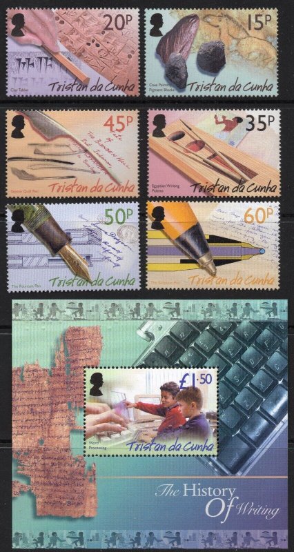 Tristan Da Cunha 2004 Letter Writing set of 6 and miniature sheet sg.793-9 mint