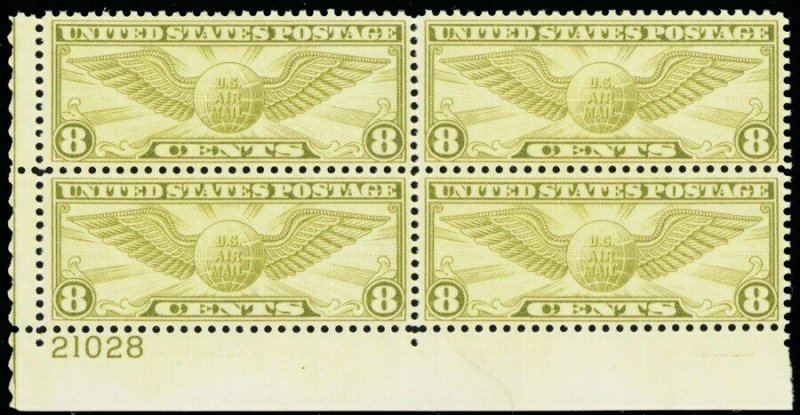 C17, Mint XF NH 8¢ Airmail Plate Block A GEM - Stuart Katz