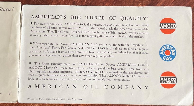 AMOCO 1936 “Stamp Album US Presidents” thru FDR Few missing NOT REAL STAMPS AB