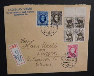 1940 Registered Cover Nove Mesto Nad Vahom Slovakia to Lucerne Switzerland