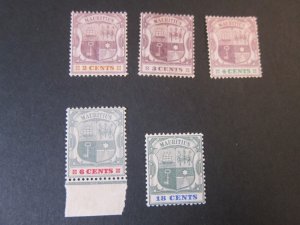 Mauritius 1895 Sc 93,95,97,103,109 MH