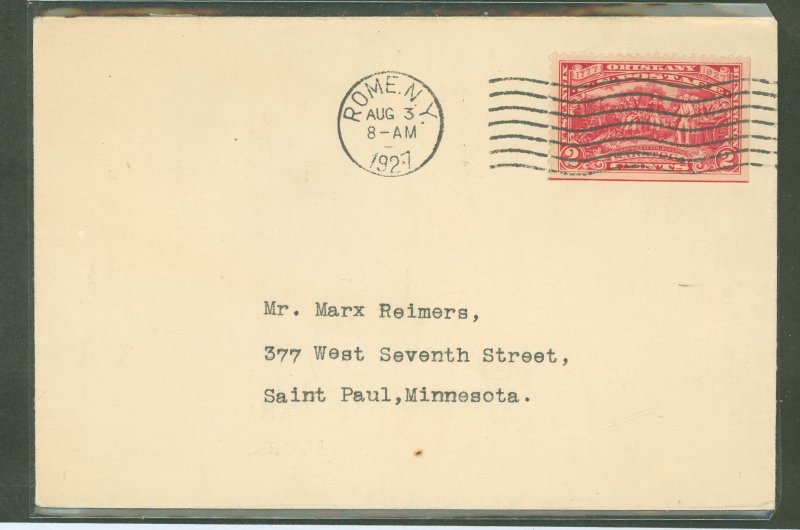 US 644 1927 2c Oriskany/Burgoyne Campaign (straight-edge) single on an unaddressed, uncacheted FDC with a Rome, NY cancel