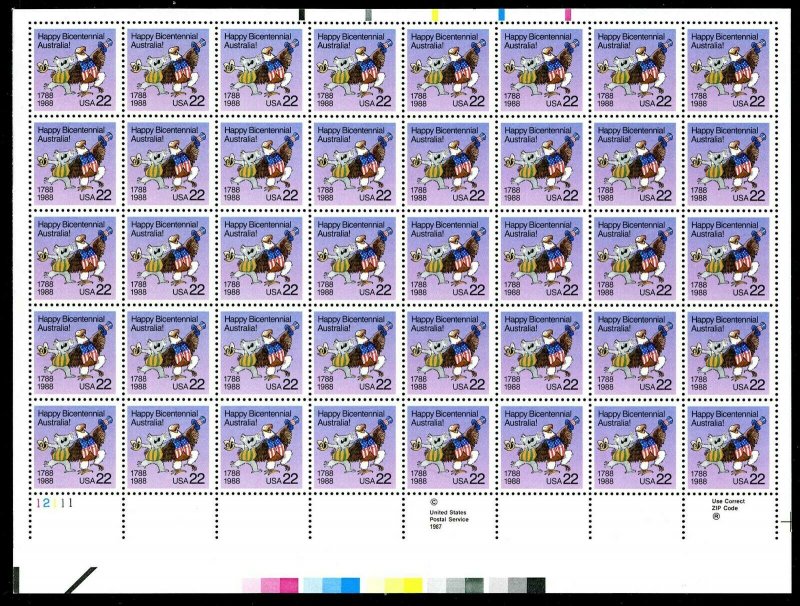 2160 - 2163 Australia Bicentennial  22¢ Sheet of 40 MNH 