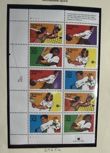 US 1995 32c Recreational Sports  #2961-6  plte blk of 10 MINT
