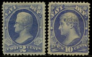 #O36 & #O40 VF+ 2¢ UNUSED; 10¢ OG W/ TEAR REPAIR AT BOTTOM CV $275.00 BQ1754