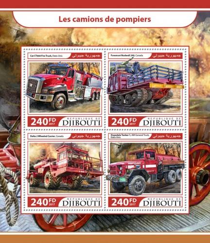 DJIBUTI - 2017 - Fire Trucks - Perf 4v Sheet - MNH