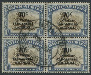 1941 70c on 1/- block (SG154),  with plate scratch through 'S' of &...