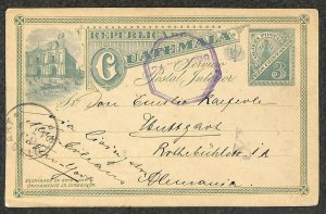 GUATEMALA H&G #3 POSTAL CARD GUATEMALA TO STUTTGARTGERMANY 1898