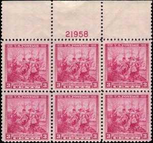 US #836 DELAWARE MNH TL PLATE BLOCK #21958 DURLAND $3.00 