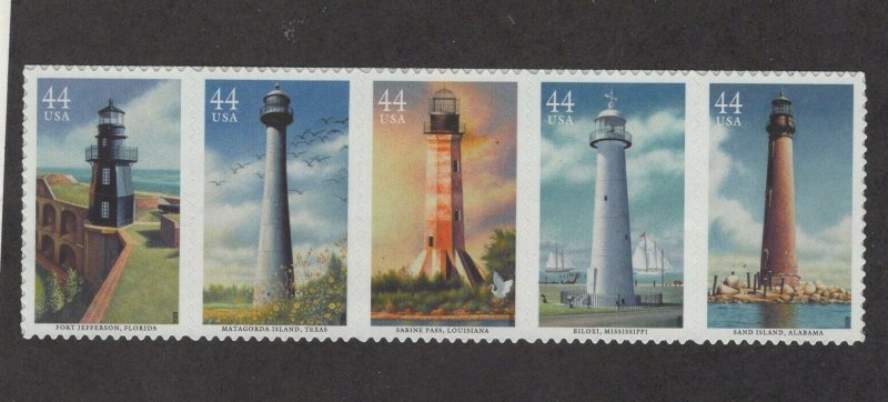 Scott 4409 - 4413 - Gulfcoast Lighthouses. Strip of 5. MNH. OG.     #02 4409s5 