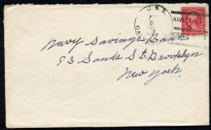 UNITED STATES USS GALVESTON COMMERCIAL COVER 8/26/1923 TO BROOKLYN, NY AS SHOWN