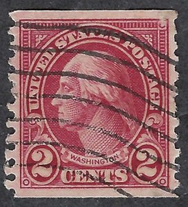 United States #599A 2¢ Washington. Type II. Carmine.  Coil. Perf 10 vert. Used.