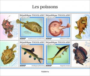 TOGO - 2022 - Fishes - Perf 4v Sheet - Mint Never Hinged