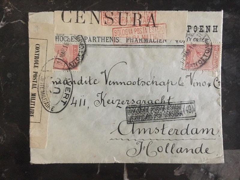 1916 Salonika Greece Dual Censored WWI Cover to Amsterdam Holland