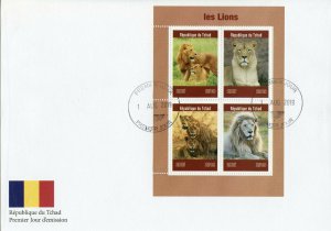 Chad 2019 FDC Lions 4v M/S Cover Big Cats Wild Animals Stamps