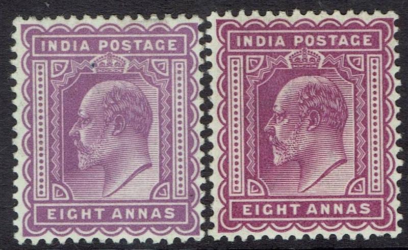 INDIA 1902 KEVII 8A BOTH SHADES 