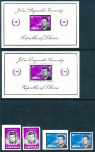 Liberia 1964 JFK John Fitzgerald Kennedy Perf & Imperf stamps and Mini Sheet MNH