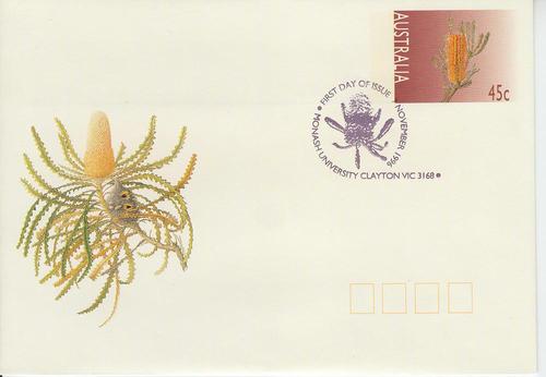 1996 Australia Heath-leaved & Woolly Orange Banksias SE FDC