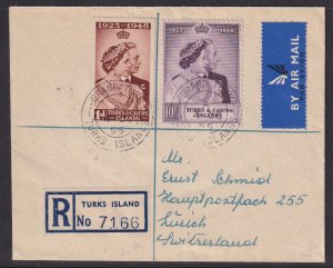 TURKS & CAICOS ISLS. 1955 (4 Oct) Registered airmail cover to - 33408