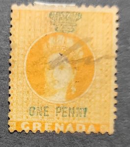 A) 1883, GRANADA, REVENUE, Commonwealth, ONE PENNY, OVERPRINT CANCELED, QUEEN VI