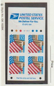 US Pane #2920De of 4 Plate # V11111 MLH 32c Flag over Porch