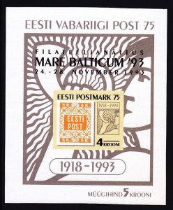 Estonia 260a MNH 1993 Postage Stamp 75th Anniversary Overprinted Souvenir Sheet