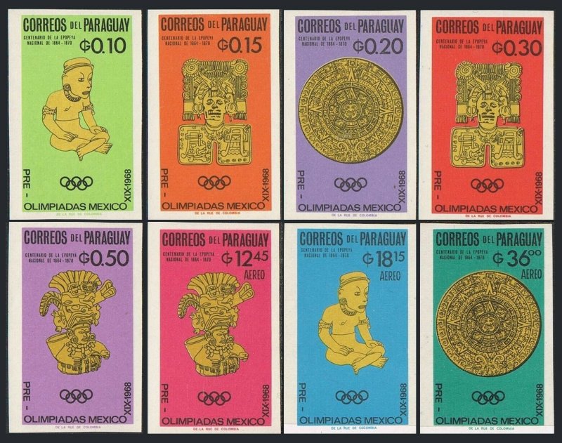 Paraguay 927-934, 934a imperf, MNH. Mi 1543-1550, Bl.82. Olympics Mexico-1968.