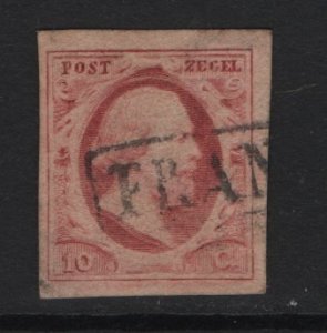 Netherlands  #2  used  1852   William III   10c