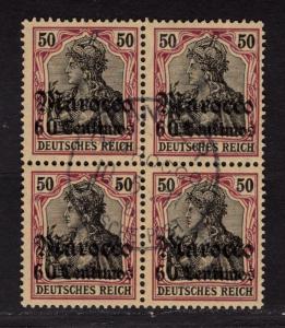 $Germ. Off. Morocco Sc#40 Mi#41 used, VF, block of 4, SON cancel, Cv. $68+