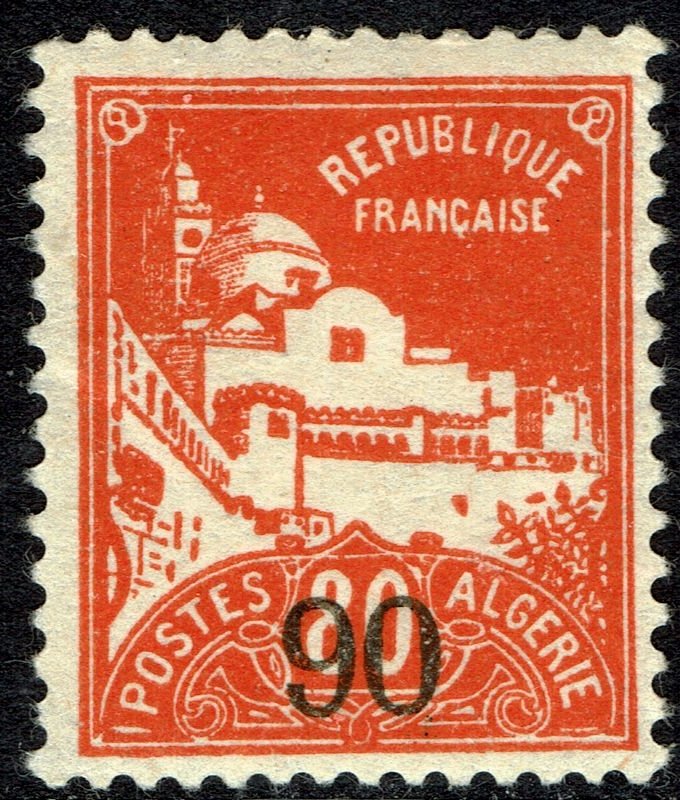 Algeria #72  MNH - 90c on 80c Surcharged La Pecherie Mosque (1927)