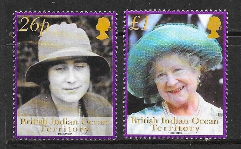 BRITISH INDIAN OCEAN TERRITORY Sc 245-247 NH OF 2002 - SET+S/S QUEEN MOTHER 