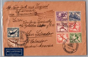 1936 Germany Olympic Games Catapult Cover NDL Ship D Europa to El Salvador
