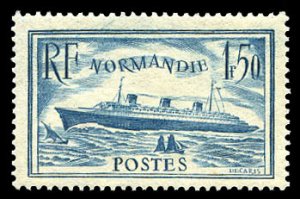 France, 1900-1950 #300a Cat$140, 1935 Normandie, 1.50fr pale blue, never hinged