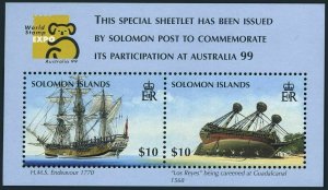 Solomon Isls 873 ab sheet,MNH. HMS Endeavour,Los Reyes.Australia-1999.