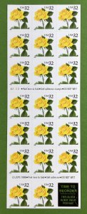 3049 a YELLOW ROSE Pane of 20 US 32¢ Stamps MNH 1996 S2222