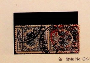 GERMAN OFFICES IN TURKEY Sc 10 USED ISSUE OF 1889 -1p ON 20pf - pair w/good canc