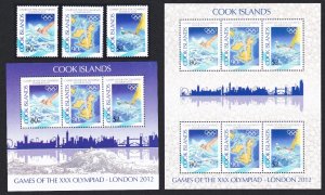 Cook Is. London Olympic Games 3v+MS+Sheetlet 2012 MNH SC#1413-1415