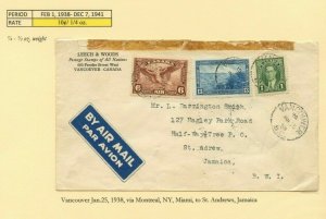 FAM 5 to JAMAICA via Miami Kingston, 1938  cover Canada