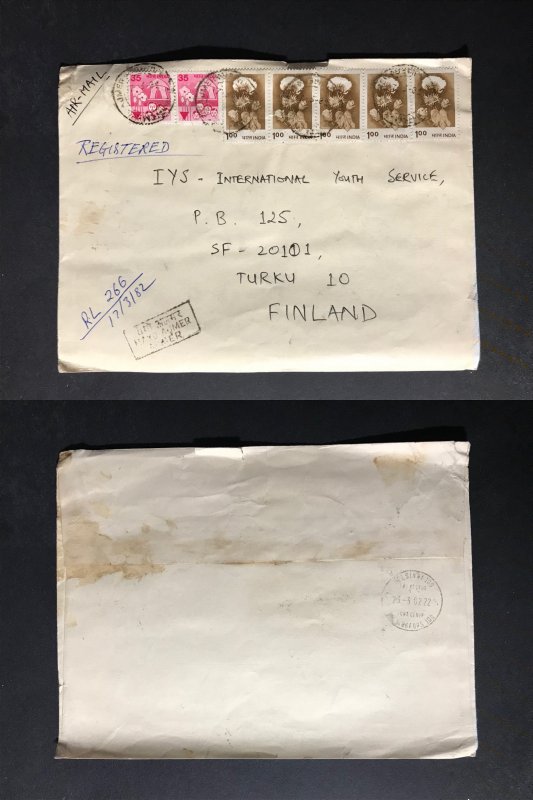 India Registered Cover to Finland City Cancel (1980s-1990s) Cover #2051