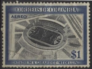 Colombia C249 (used) 1p stadium, Medellín, deep blue (1954)