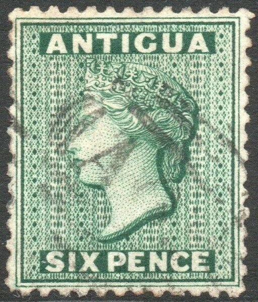 ANTIGUA-1872 6d Blue-Green watermark reversed Sg 15x FINE USED V45597