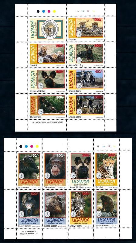 [94945] Uganda 1994 Wild Life Cheetah Wild Dog Chimpanzee 2 Sheets MNH