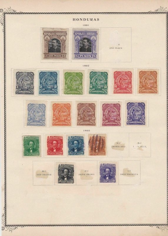 honduras stamps on 1 album page ref 13478 