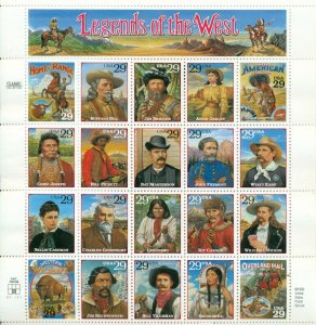 US: 1994 LEGENDS OF THE WEST; Complete Sheet Sc 2869; 29 Cents Values 