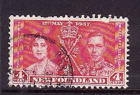 Newfoundland- Sc#231-used 4c KGVI Coronation-id#354-1937-