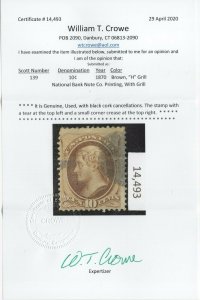 #139 Used F-VF Tiny Flaws w/Crowe Cert. SCV. $800  (JH 7/1)