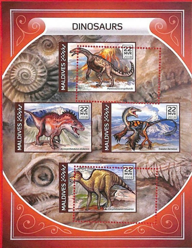 A2118 - MALDIVES, ERROR: MISPERF, MINIATURE SHEET - 2018, Dinosaurs, Prehistory