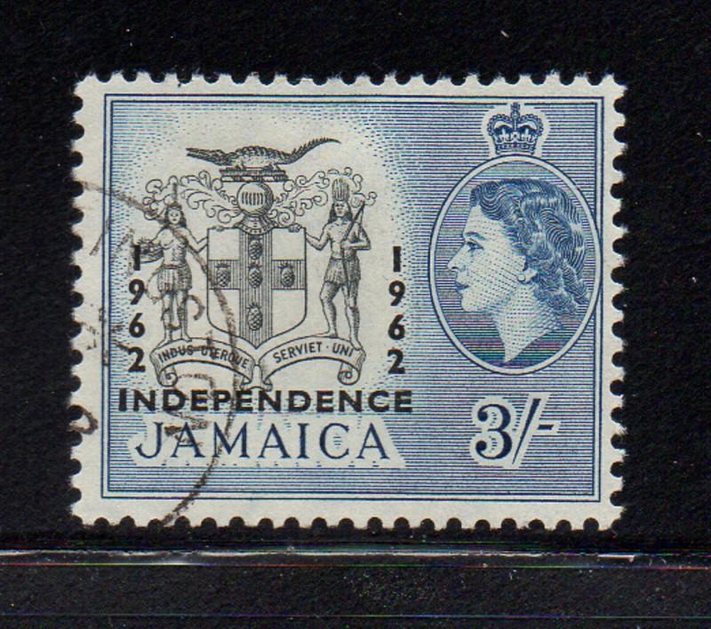 Jamaica Sc 194 1962 3/ Independence  ovpt stamp used